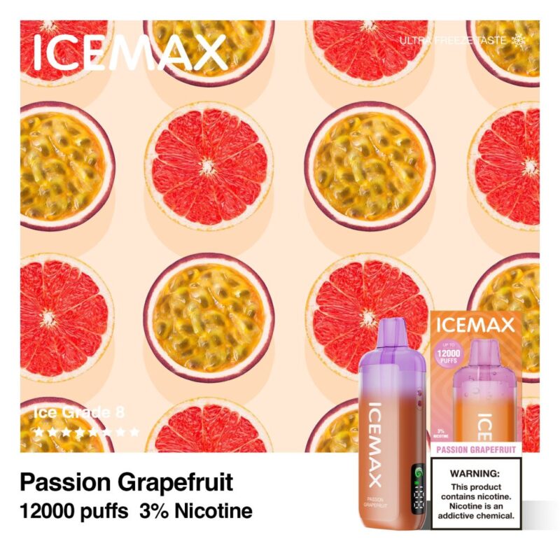 Icemax Ultra Freeze Taste 12000口超冰爽液晶显示屏一次性电子烟-多口味可选 ; 尼古丁含量：3% ; 抽吸口数：可达12000口 烟油含量：10ml ; 电池容量：650mAh.